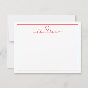 Modern Brush Red Heart Personalised Note Card