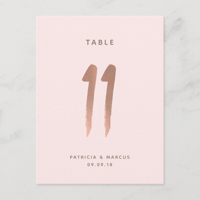 Modern Brush Rose Gold Wedding Table number 11 Postcard (Front)