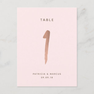 Modern Brush Rose Gold Wedding Table number 1 Postcard