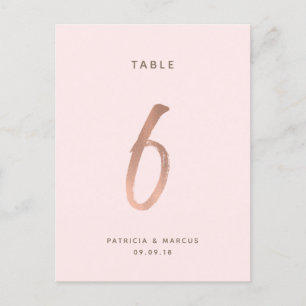 Modern Brush Rose Gold Wedding Table number 6 Postcard