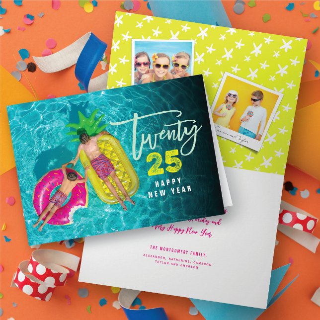 Modern Brush Script 2025 Typography New Year Photo Holiday Card (Modern Brush Script 2025 Typography New Year Photo Holiday Card @ fat_fa_tin)