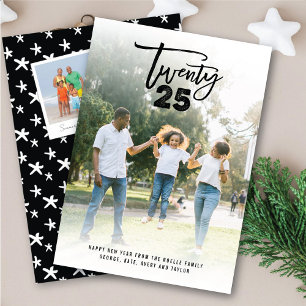 Modern Brush Script 2025 Typography New Year Photo Holiday Card