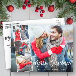 Modern Brush Script 4 Photo Collage Christmas Postcard<br><div class="desc">Modern Brush Script 4 Photo Couple Collage Merry Christmas Postcard</div>