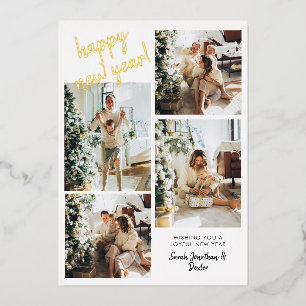 Modern Brush Script 4 Photo Happy New Year Gold