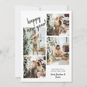 Modern Brush Script 4 Photo Happy New Year Holiday Card