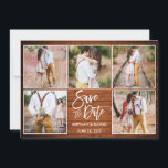 Modern Brush Script 5 Photo Rustic Wood Save The Date<br><div class="desc">Modern Brush Script 5 Photo Couple Save the Date Rustic Wood Engagement Announcement Card</div>