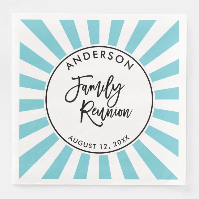 Modern Brush Script and Stripes Family Reunion Napkin (Front)