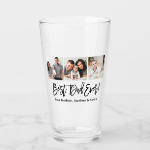 Modern Brush Script Best Dad Ever 3 Photo Glass