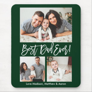 Modern Brush Script Best Dad Ever 3 Photos Green Mouse Pad