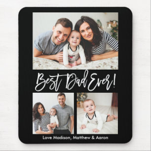 Modern Brush Script Best Dad Ever 3 Photos Mouse Pad