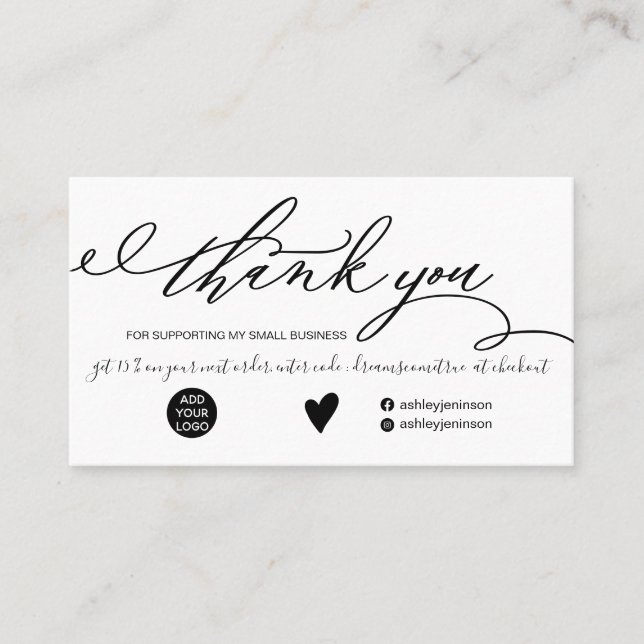Modern brush script black order thank you business card (Front)