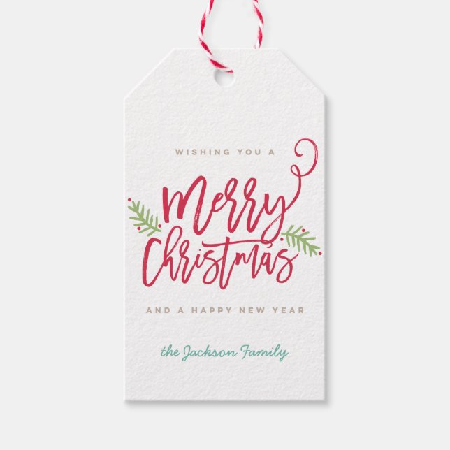 Modern Brush Script Bright Christmas Gift Tag (Front)