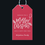 Modern Brush Script Bright Christmas Gift Tag Red<br><div class="desc">Make a stunning statement this holiday season with this stylish personalised hanging gift tag featuring "Merry Christmas" in a brush script font. Use the customise button for advanced editing options. Shop our online store for more pieces in this design!</div>