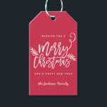 Modern Brush Script Bright Christmas Gift Tag Red<br><div class="desc">Make a stunning statement this holiday season with this stylish personalised hanging gift tag featuring "Merry Christmas" in a brush script font. Use the customise button for advanced editing options. Shop our online store for more pieces in this design!</div>