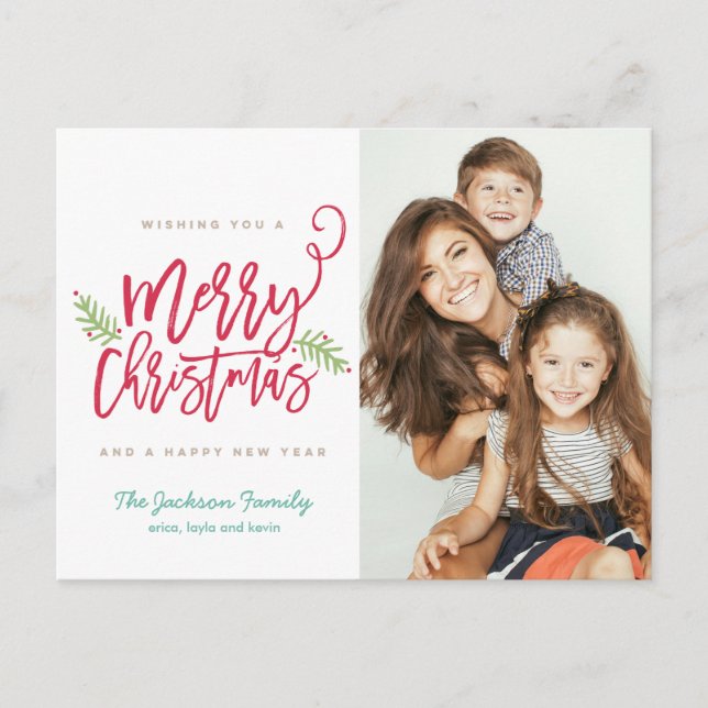Modern Brush Script Bright Christmas Holiday Photo (Front)