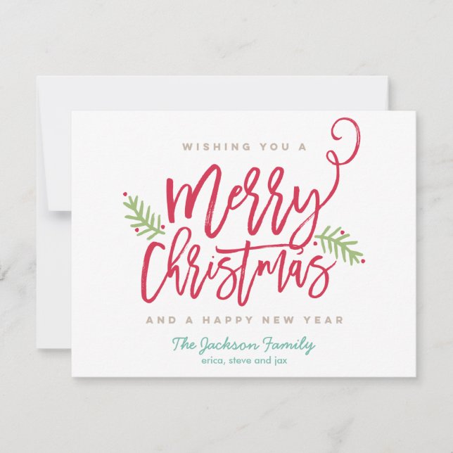 Modern Brush Script Bright Christmas Non-photo Holiday Card (Front)