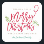 Modern Brush Script Bright Christmas Square Sticker<br><div class="desc">Make a stunning statement this holiday season with this stylish holiday sticker featuring "Merry Christmas" in a brush script font. Shop our online store for more pieces in this design!</div>