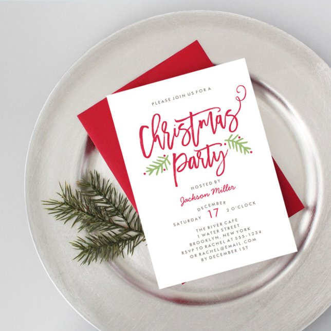 Modern Brush Script Christmas Holiday Party Invitation (Creator Uploaded)