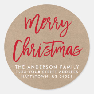 Modern Brush Script Christmas Kraft Envelope Seal
