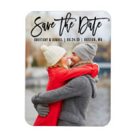 Modern Brush Script Couple Photo B Save The Date