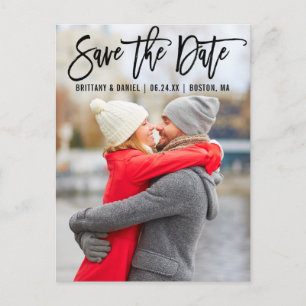 Modern Brush Script Couple Photo B Save The Date Postcard