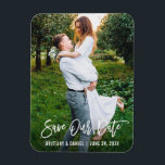 Modern Brush Script Couple Photo Save Our Date Magnet<br><div class="desc">Modern Brush Script Save Our Date Engagement Couple Photo Magnet</div>