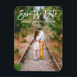 Modern Brush Script Couple Photo Save The Date Magnet<br><div class="desc">Modern Brush Script Save The Date Engagement Couple Photo Magnet</div>