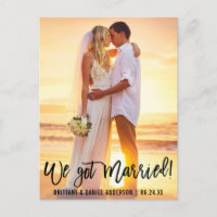 Modern Brush Script Couple Photo We Got Married