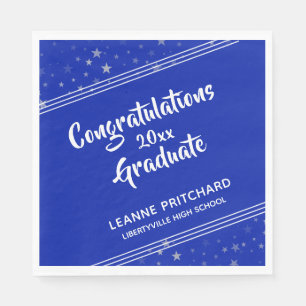 Modern Brush Script Diagonal Stars Name Royal Blue Napkin