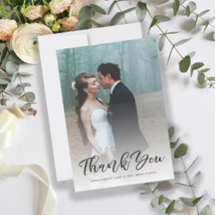 Modern Brush Script Elegant Wedding Photo 3.5"x5" Thank You Card