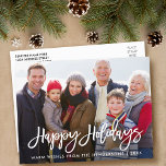 Modern Brush Script Family Photo Happy Holidays Postcard<br><div class="desc">Modern Brush Script Happy Holidays Family Photo Postcard</div>