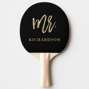 Modern Brush Script Faux Gold   Mr Ping Pong Paddle