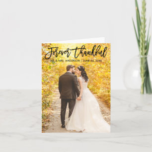 Modern Brush Script Forever Thankful Wedding Note Thank You Card