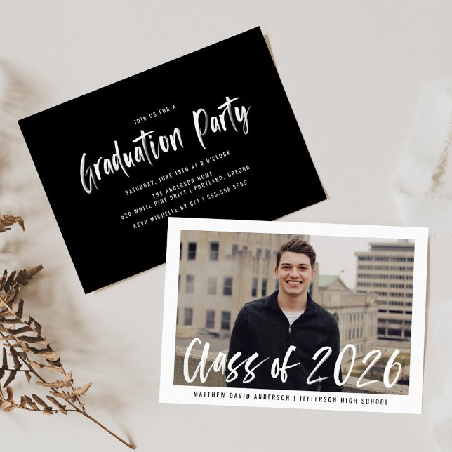 Modern Brush Script Framed Photo Graduation Party Invitation (Creator Uploaded)