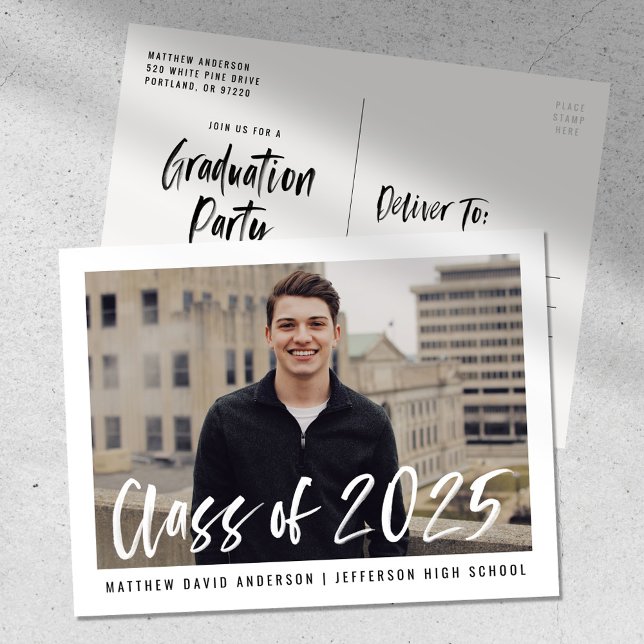 Modern Brush Script Framed Photo Graduation Party Postcard (Creator Uploaded)