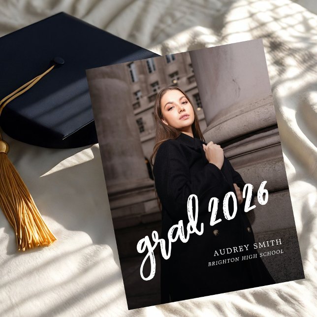 Modern Brush Script Grad Photo Graduation Announcement (Creator Uploaded)