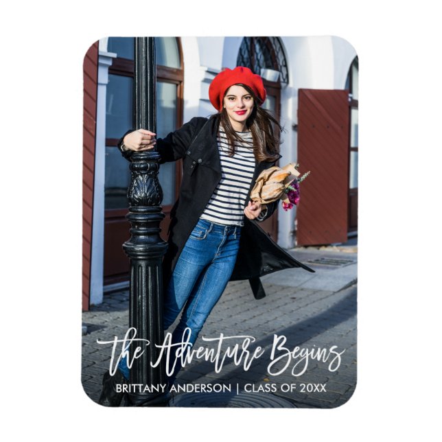 Modern Brush Script Graduation Adventure Begins Magnet (Vertical)