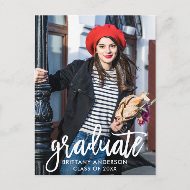 Modern Brush Script Graduation Party Photo Invitation Postcard (Front)