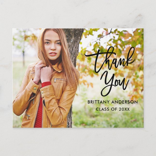 Modern Brush Script Graduation Thank You B Postcard (Front)