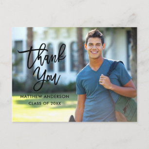 Modern Brush Script Graduation Thank You Blk Postcard