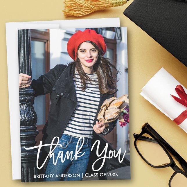 Modern Brush Script Graduation Thank You Card W (Customize to add text to back of card.)