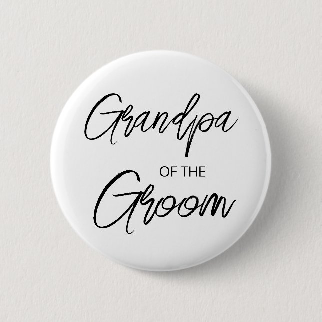 Modern Brush Script Grandpa of The Groom Party 6 Cm Round Badge (Front)