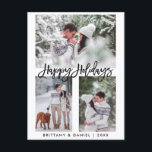 Modern Brush Script Happy Holidays 3 Photo Holiday Postcard<br><div class="desc">Modern Brush Script Happy Holidays 3 Photo Postcard</div>