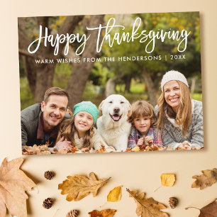 Modern Brush Script Happy Thanksgiving Photo Postcard
