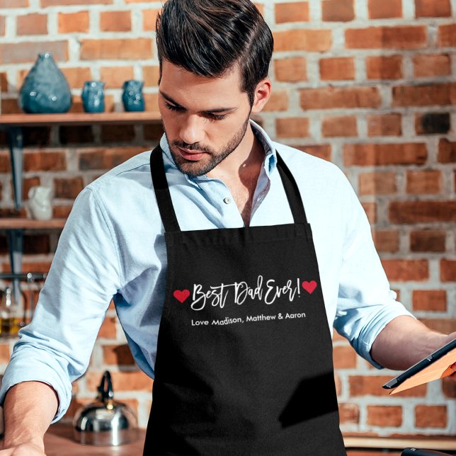 Modern Brush Script Hearts Best Dad Ever Apron (Customize to change your personalized text size or text style.)