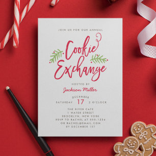 Modern Brush Script Holiday Cookie Exchange Party Invitation