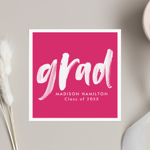 Modern Brush Script Hot Pink Graduation Napkin