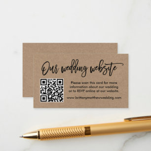 Modern Brush Script Kraft Wedding Website QR Enclosure Card