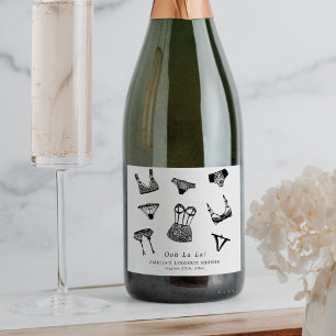Modern Brush Script Lingerie Bridal Shower Sparkling Wine Label
