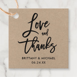 Modern Brush Script Love and Thanks Kraft Wedding Favour Tags